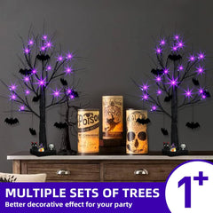 2FT Black Halloween Tree with Bats & Purple Lights