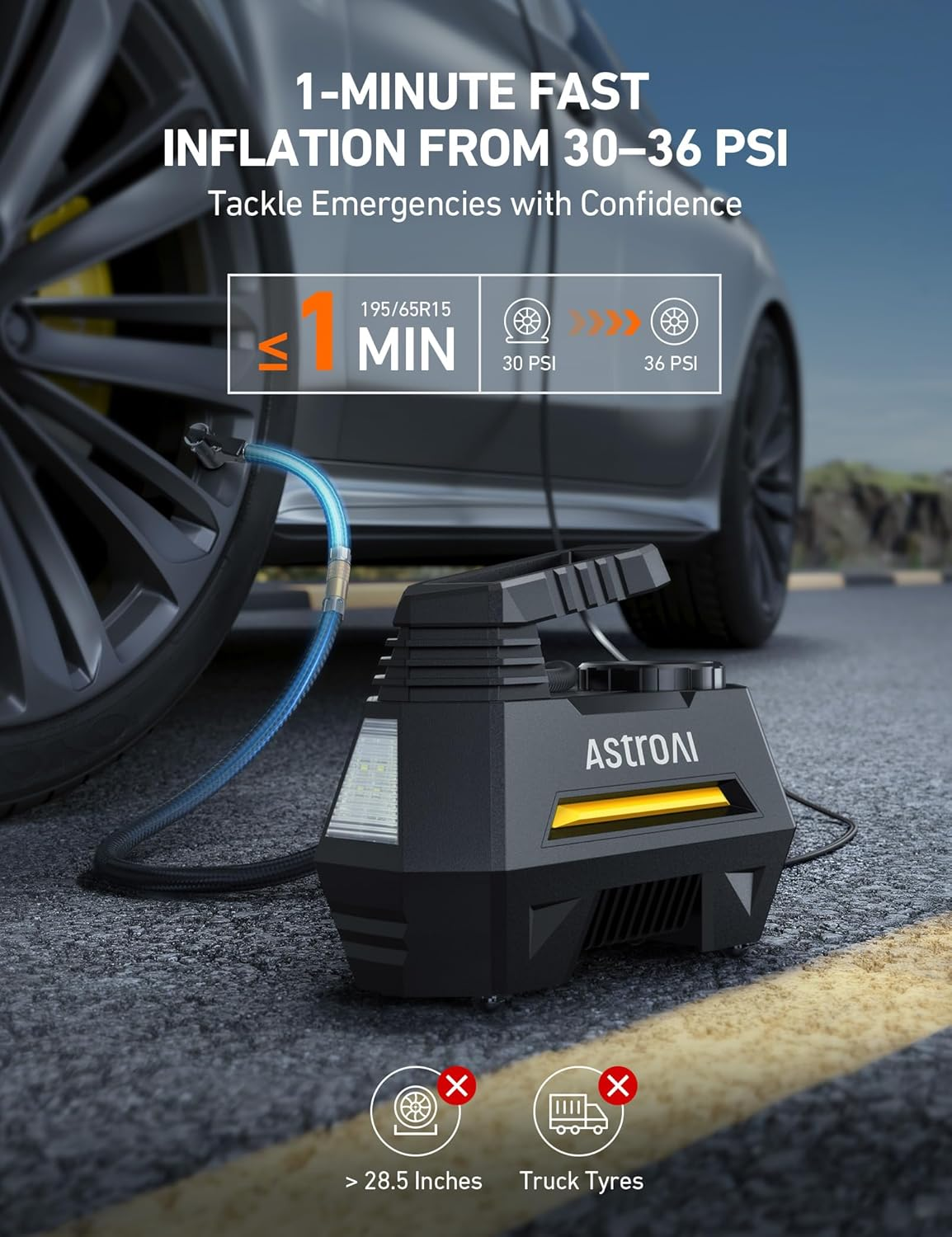 12V Portable Car Tyre Inflator – 100W Air Compressor Pump with Gauge & LED Light