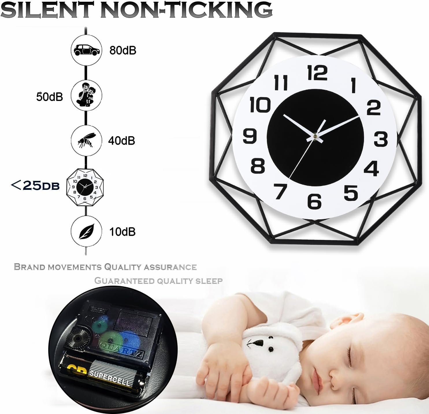 Modern Silent Metal Wall Clock 13 Inch Decor
