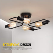 Vintage 4-Light Black Rustic Semi-Flush Ceiling Chandelier