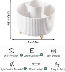 Rotating Makeup Organizer with Brush Holder, 5 Compartments for Vanity Storage