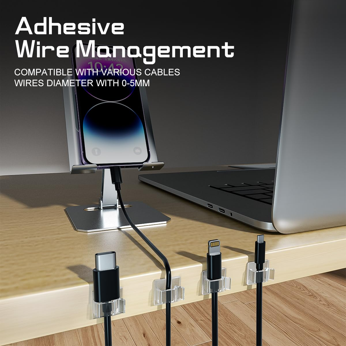100PCS Transparent Cable Clips – Self Adhesive Wire Holders for Desk & Wall Organisation