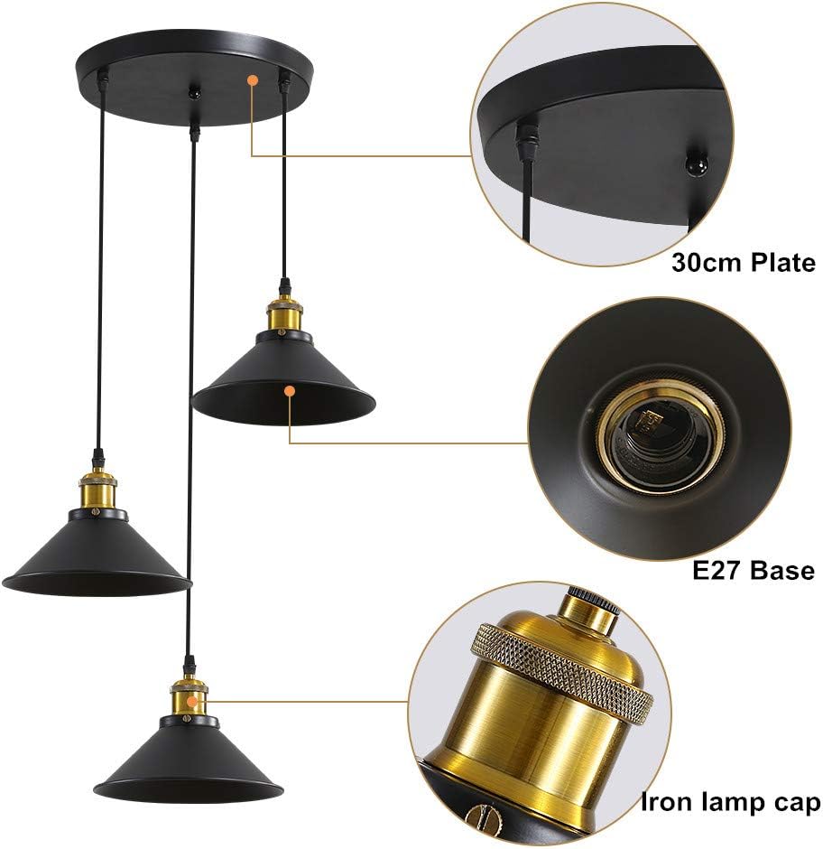 3-Light Vintage Industrial Ceiling Pendant Lamp White