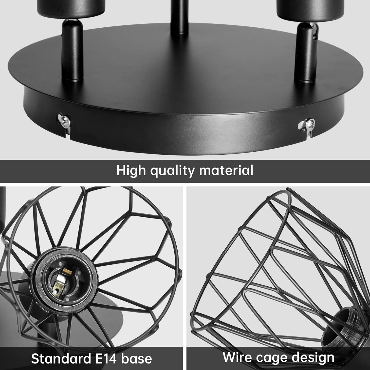 Spot Light Fittings for Ceilings Adjustable Metal Wire Cage Kitchen Spotlight Ceiling Lights with E14 Base Black 3 Way Ceiling Light Industrial