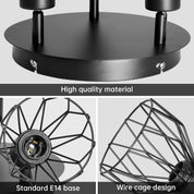 Spot Light Fittings for Ceilings Adjustable Metal Wire Cage Kitchen Spotlight Ceiling Lights with E14 Base Black 3 Way Ceiling Light Industrial