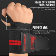 Pair of 18" Black Weight Lifting Wrist Wraps – Elastic Cotton Gym Support Straps