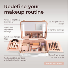 Large Quilted Makeup Bag with LED Mirror & Compartments – Travel Vanity Case