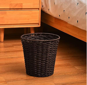 Round Handwoven Wicker Waste Bin – 25cm Brown Rubbish Basket for Home & Office