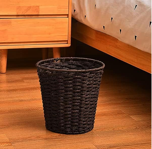 Round Handwoven Wicker Waste Bin – 25cm Brown Rubbish Basket for Home & Office