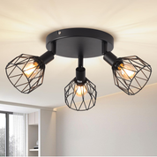 Kitchen Lights Ceiling,4 Way Black Lounge Industrial Wall Lights-Adjustable SpotLights Ceiling Lights Wire Cage with E14 Base, Light Fittings Ceilings