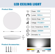 Modern Round LED Ceiling Light – 12W/18W, Waterproof, 6500K