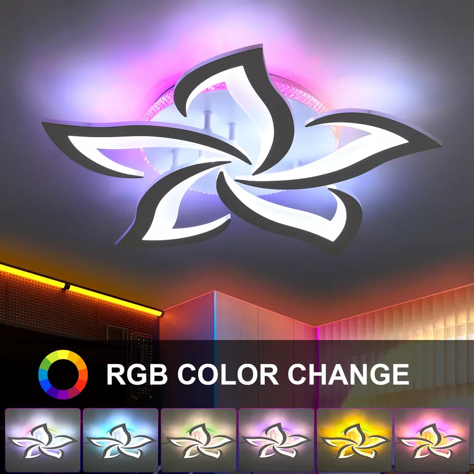 55W LED Ceiling Chandelier with RGB Backlight – Stylish Star Design, Dimmable Remote Control Lighting