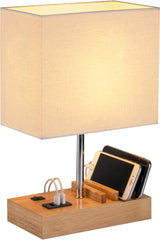 USB Bedside Table Lamp with Charging Station