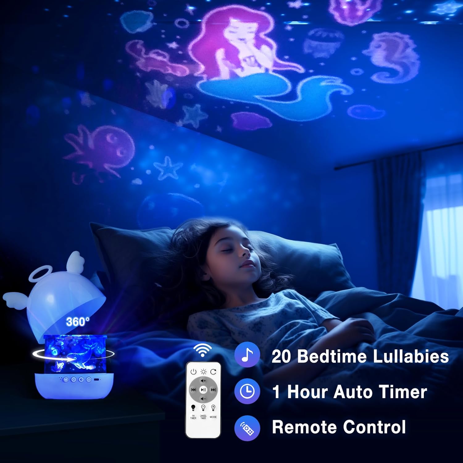 Baby Night Light, 360° Rotate, Star Projector Night Light Kids, USB Rechargeable Sensory Lights Projector, Remote-Controlled Baby Projector Light for Bedroom Decor