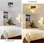 Modern Crystal Chandeliers Ceiling Light, 3-Lights Crystal Ceiling Lights Living Room, Black Semi Flush Ceilings Light Fittings for Hallway