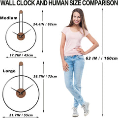 Large Silent Metal & Walnut Decorative Wall Clock