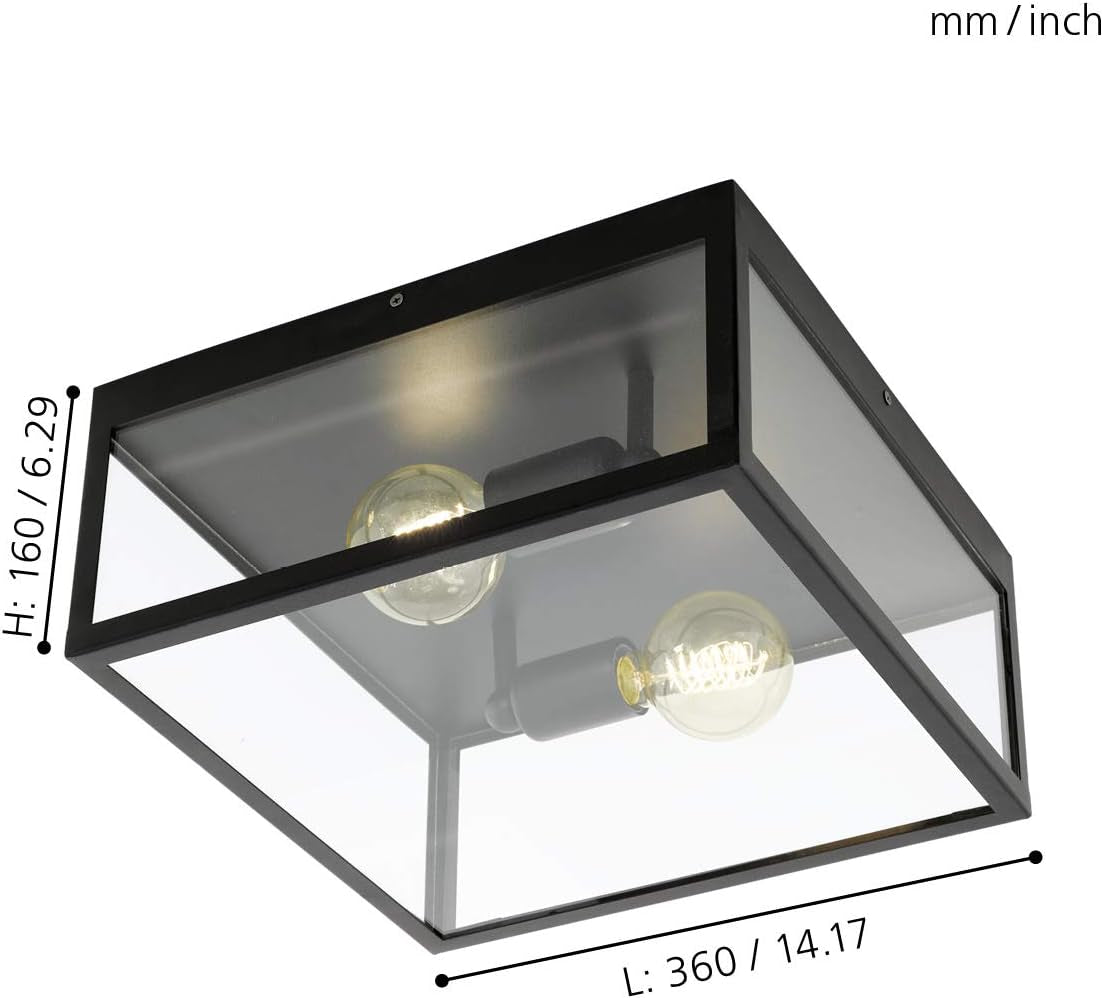 Eglo Charterhouse Black Steel Ceiling Light – Industrial E27 Pendant Lamp