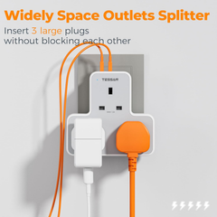 3-Way Extension Plug Socket with USB Ports, Multi Plug Power Strip for Home & Office