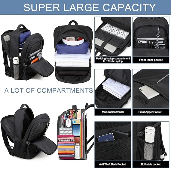 Extra Large Laptop Backpack – Business Travel Rucksack with USB Charging Port