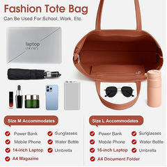 Large Leather Tote Bag for Women – Work & School Handbag with Zipper & Pockets