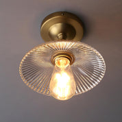 Vintage Ribbed Glass Pendant Ceiling Light, Cone Shade, E27 Base