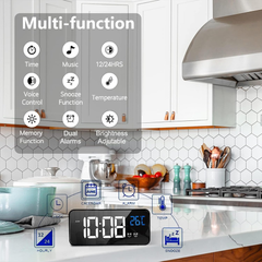 Digital LED Alarm Clock with Temperature, Dual Alarms & Adjustable Brightness
