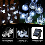 60 LED Solar Crystal Ball String Lights, 36ft White
