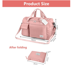 Foldable Duffel Bag – Lightweight Travel, Gym & Weekend Holdall with Wet Pocket, Pink