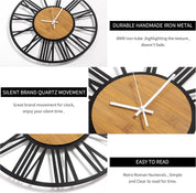 Large Silent Non-Ticking Vintage Wall Clock 14-Inch
