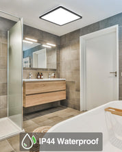 36W Square LED Ceiling Light, 3300LM, 5000K Daylight, IP44 Waterproof, Slim Black Design