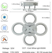 Modern 4-Ring LED Ceiling Light, Chrome, 6500K Daylight