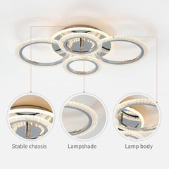 Modern 4-Ring LED Ceiling Light 58W Dimmable with Remote