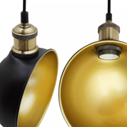 Vintage Antique Bowl Hanging Ceiling Pendant Shade – Black Gold Diner Light H3017