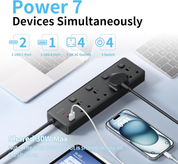 4 Way Extension Lead with 3 USB Ports 30W – 2M Surge Protected Power Strip, Black