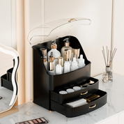 Black Makeup Organizer Box with Lid and Drawers for Vanity Storage
