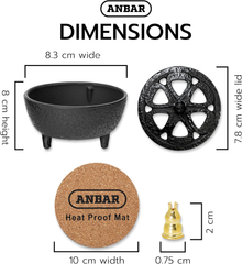 Anbar Lotus Incense Burner – Cast Iron Bowl with Lid for Sticks, Cones & Resin