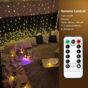 300 LED Curtain Lights – Warm White, 8 Modes