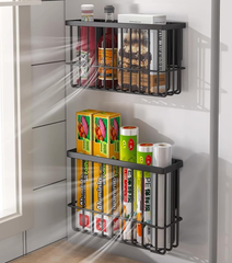 EigPluy 2pcs Self-Adhesive Wall Mounted Metal Storage Boxes – Black Cabinet Organiser