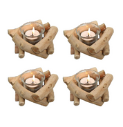 Rustic Driftwood Wooden Tea Light Candle Holder with Glass