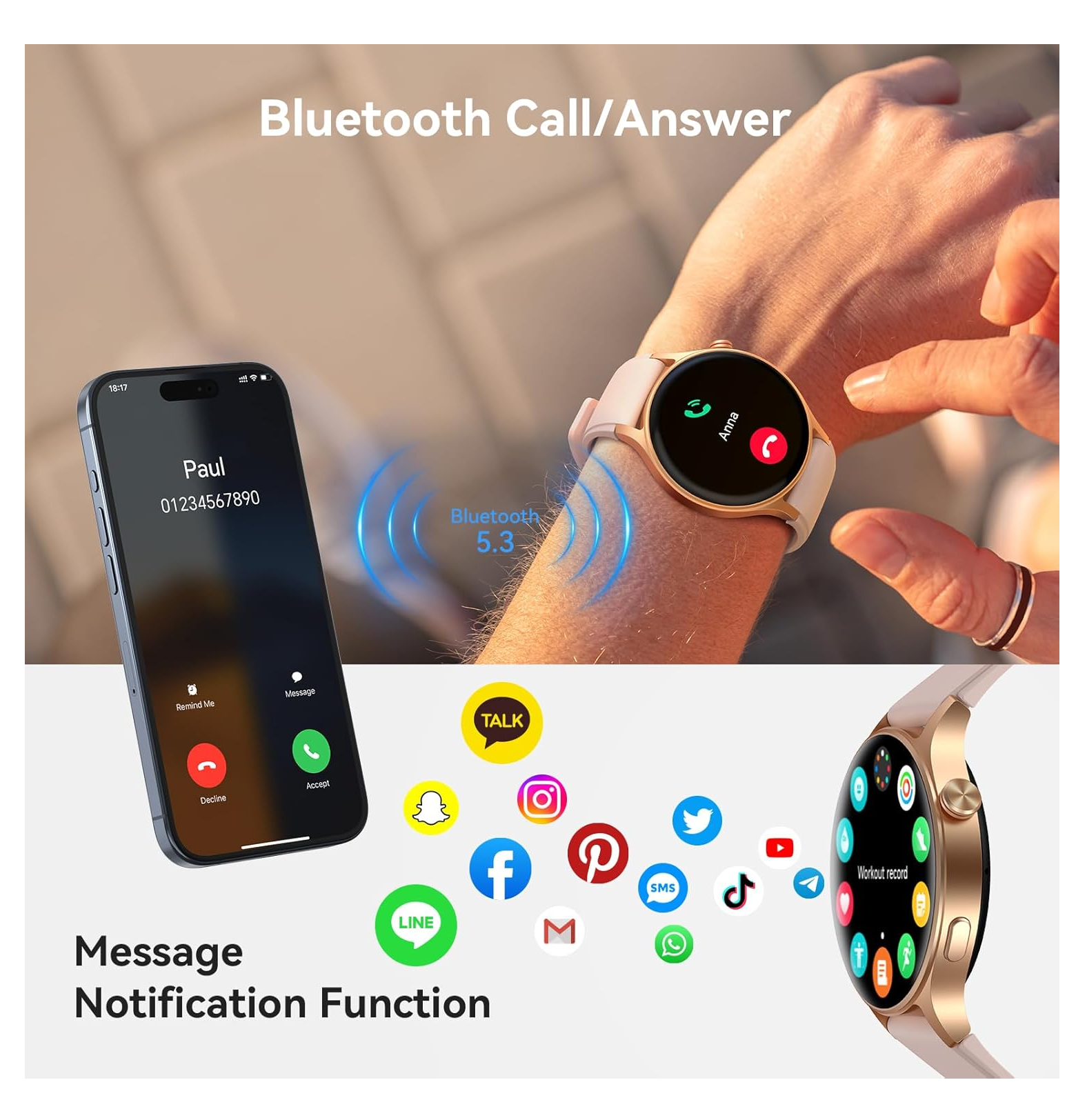 Smart Watch for Women – 1.32" AMOLED Display, Calls, Fitness Tracker, 3ATM Waterproof