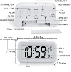 Upgraded Digital Alarm Clock with Temperature, Snooze, Calendar & LED Display
