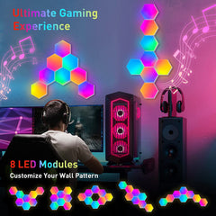 Hexagon Lights Gaming - 8 Pack RGB Led Hex Light Panels Hexagon Smart Wall Lights Sync to Music for Room Bar Decor Gaming Setup