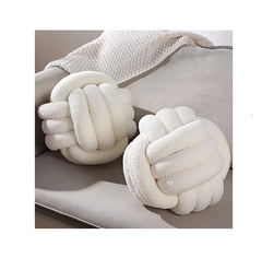 Bigougem Knot Ball Pillow – Soft Hand-Woven Velvet Cushion for Sofa & Bedroom, Beige