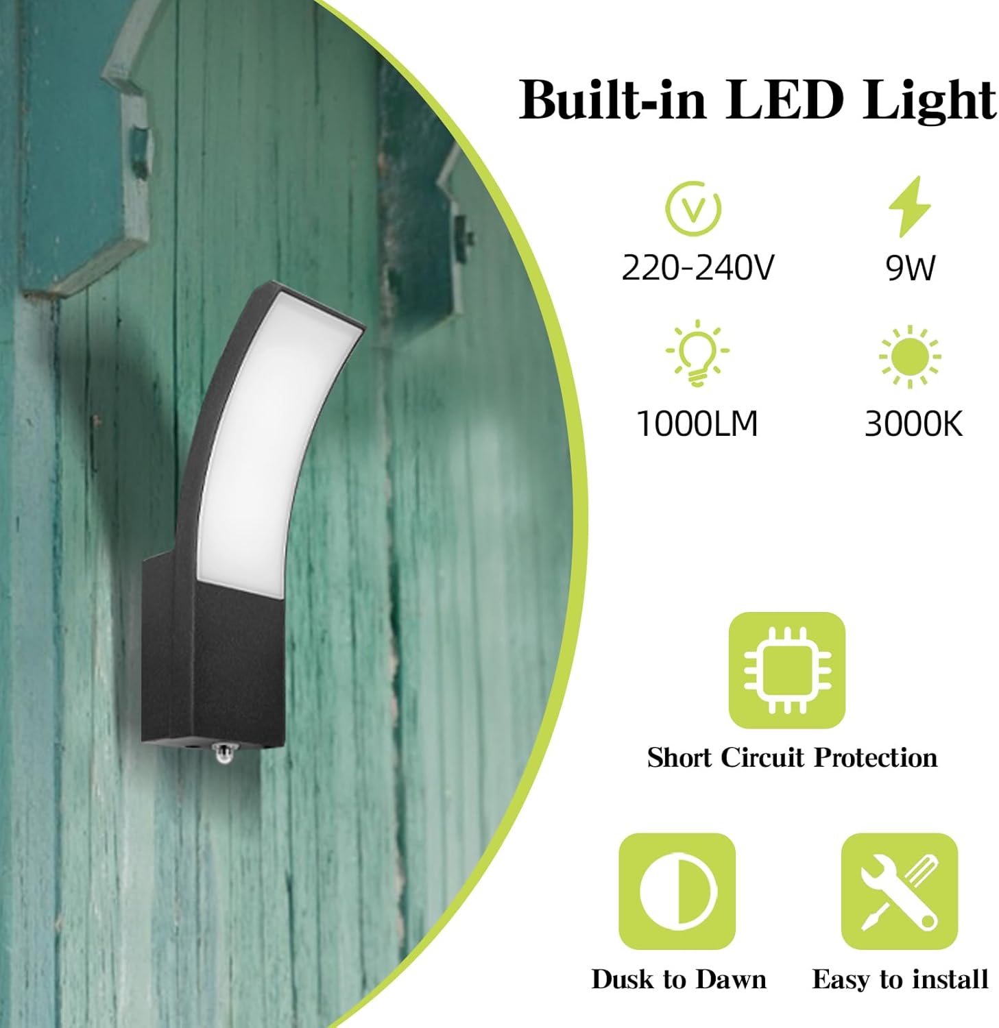 Outdoor LED Wall Light with Dusk to Dawn Sensor
