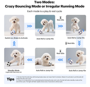 Interactive Smart Dog Ball 3.15" USB Rechargeable Moving Toy with LED Lights