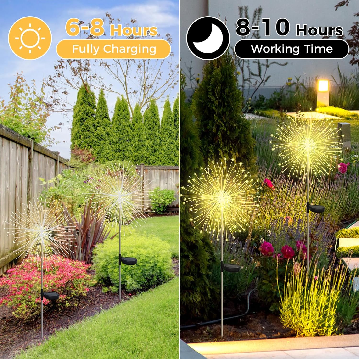 Solar Firework Garden Lights, 2-Pack, 120 LED Warm