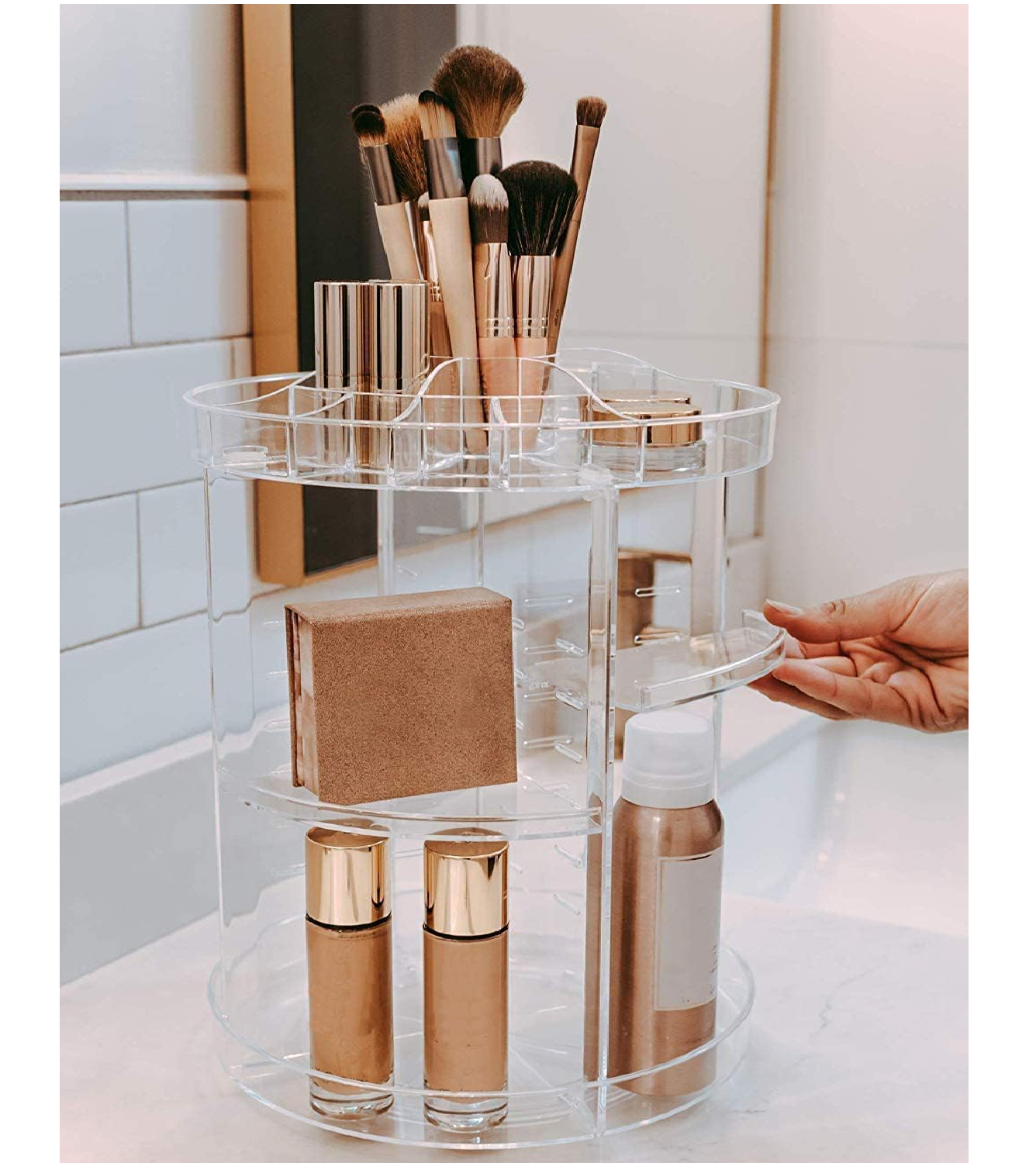 360° Rotating Clear Acrylic Makeup Organizer – Vanity Storage Stand for Skincare & Perfume