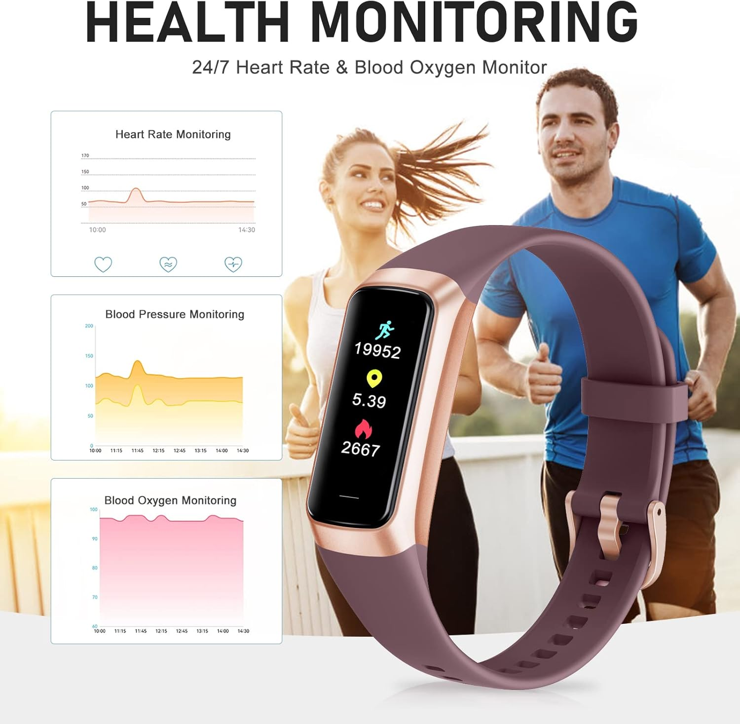 Fitness Tracker 1.10" AMOLED Touch Watch, Heart Rate SpO2 Sleep Monitor