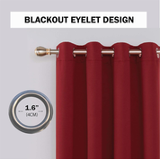 Red Thermal Blackout Curtains 46x90" – Eyelet Insulated Drapes with Tiebacks, 2 Panels