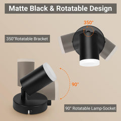 Wall Lights with Switch, Adjustable GU10 Plug-In Lamps 2 Pack